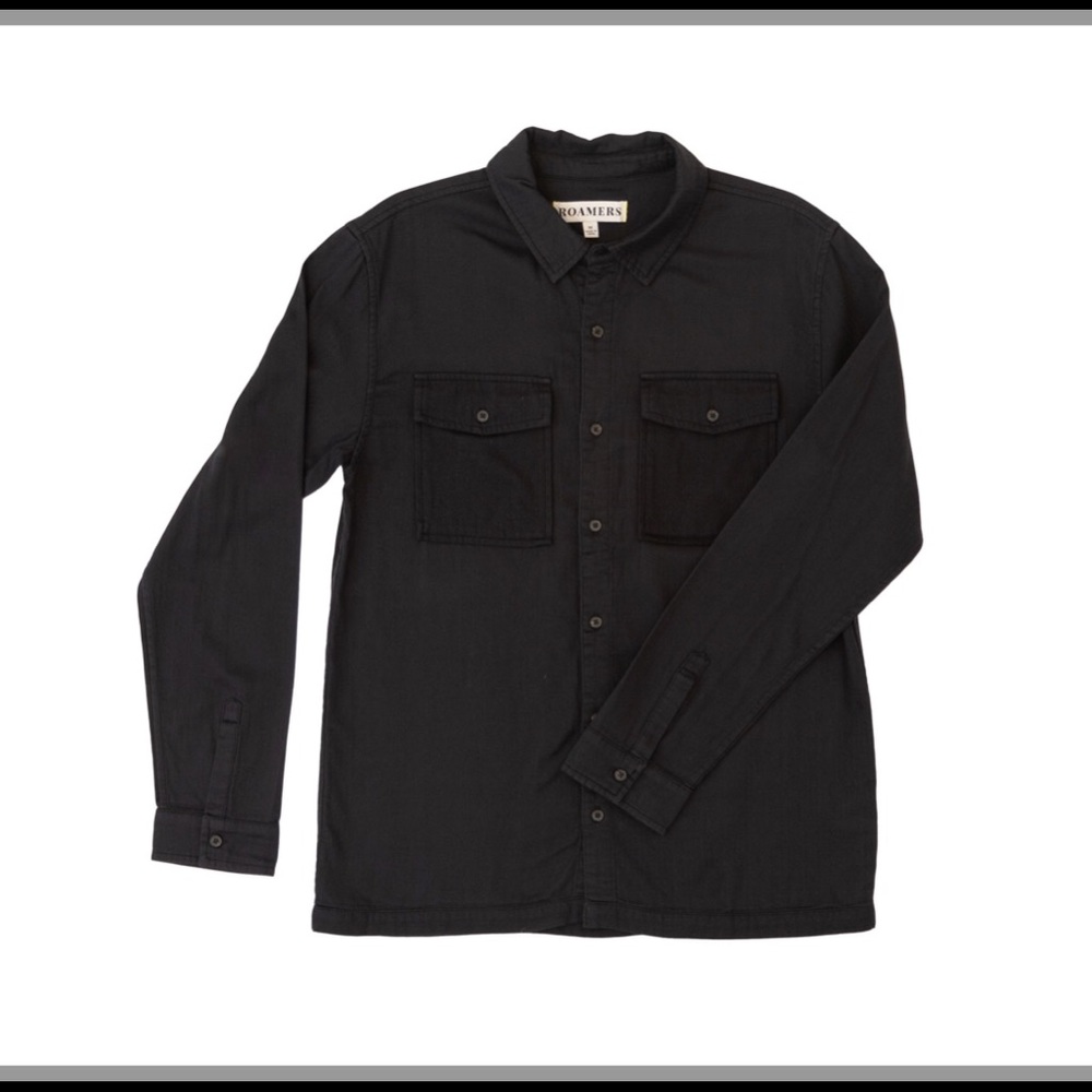 Roamers Barlow Herringbone shirt, charcoal. Large